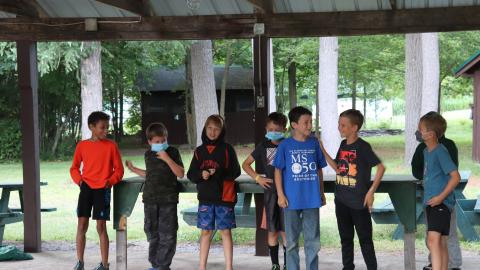 A Cabin group prepping for their skit 