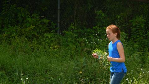 Youth picking flowers/greens.